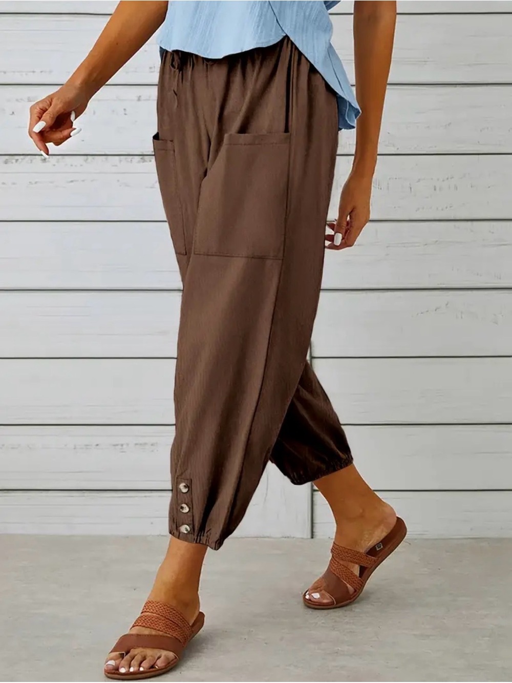 Brown Relaxed Pocket Cropped Pants Size Large